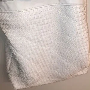 Arbonne basketweave design white backpack with tan straps and hanging tag Arbonne | Bags | Arbonne Basketweave Design White Backpack  main image 3